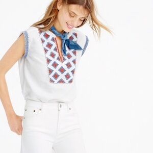 J. Crew Factory White Linen Sunburst Embroidered Sleeveless Top 2